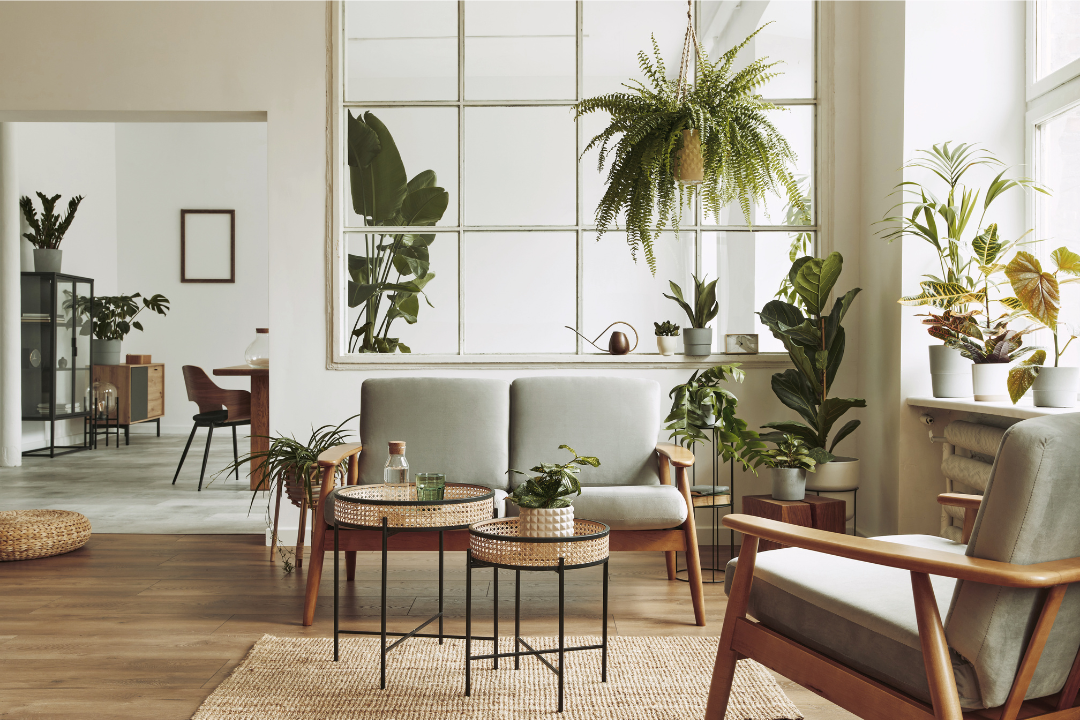 staged home with leased furniture staged home with wooden furniture and plants
